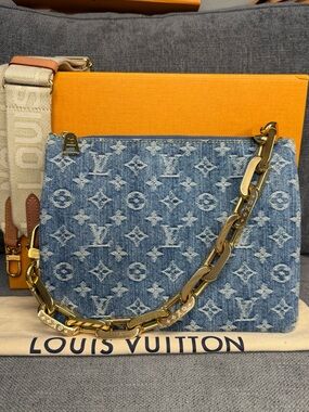 Louis Vuitton Coussin PM Denim Monogram Shoulder Bag with Gold Chain
